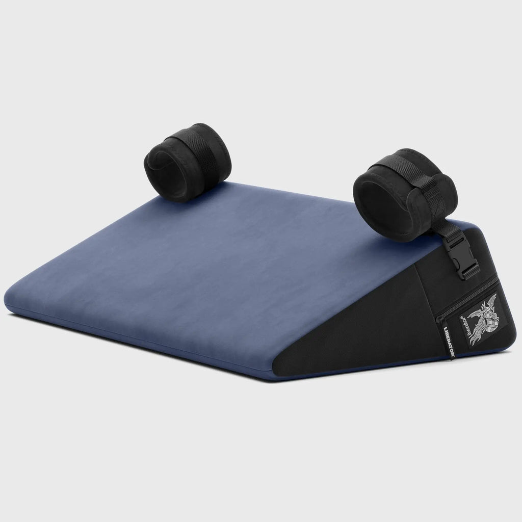 Liberator® Black Label Bondage Wedge Sex Pillow with Cuffs Blue Rolik®