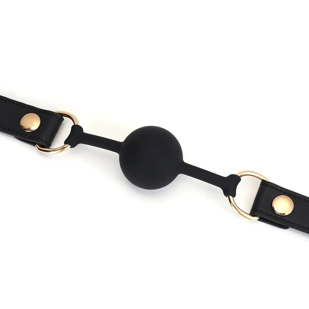 Dark Secret Collection Leather and Silicone Ball Gag - Black - Gags