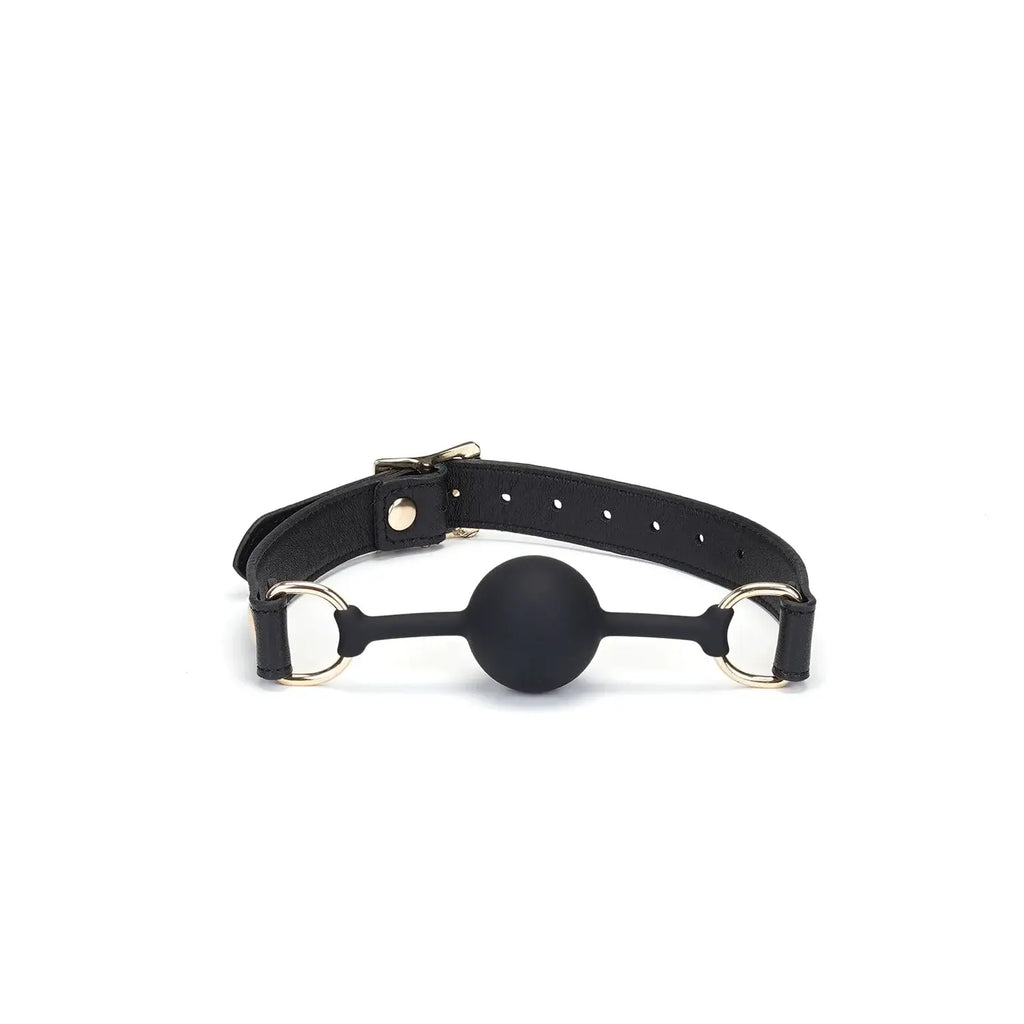 Dark Secret Collection Leather and Silicone Ball Gag - Black - Gags