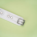 Fuji White Collection Leather Collar with Leash - Restraints