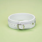Fuji White Collection Leather Collar with Leash - Restraints