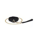 Dark Secret Collection Leather Deluxe Curved Collar with Leash & Lock - Black - Restraints