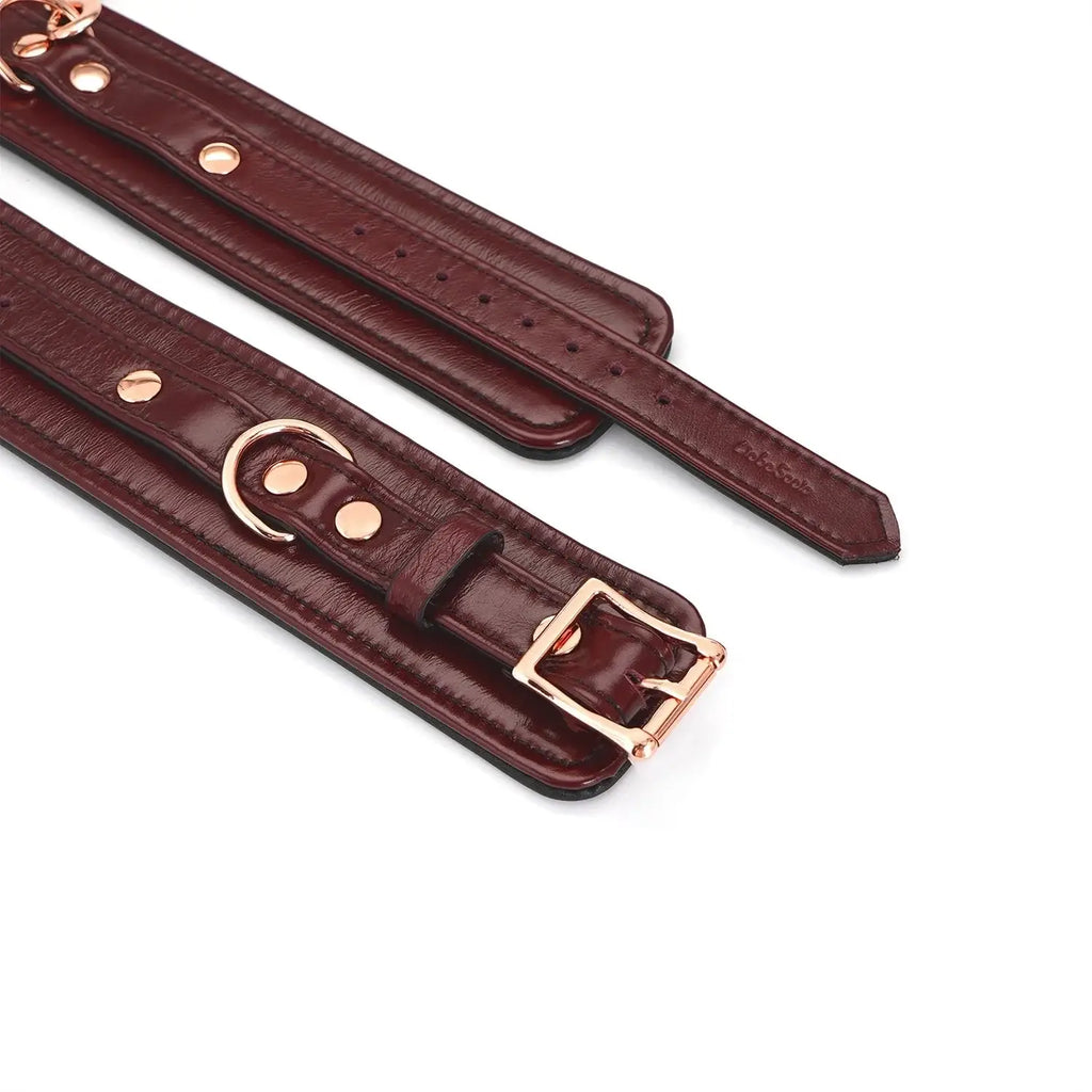 Wine Red Collection Leather Anklecuffs - Burgundy - Restraints