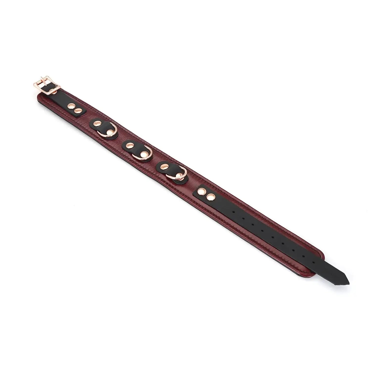 Wine Red Collection Leather Collar with Leash - Burgundy - Restraints