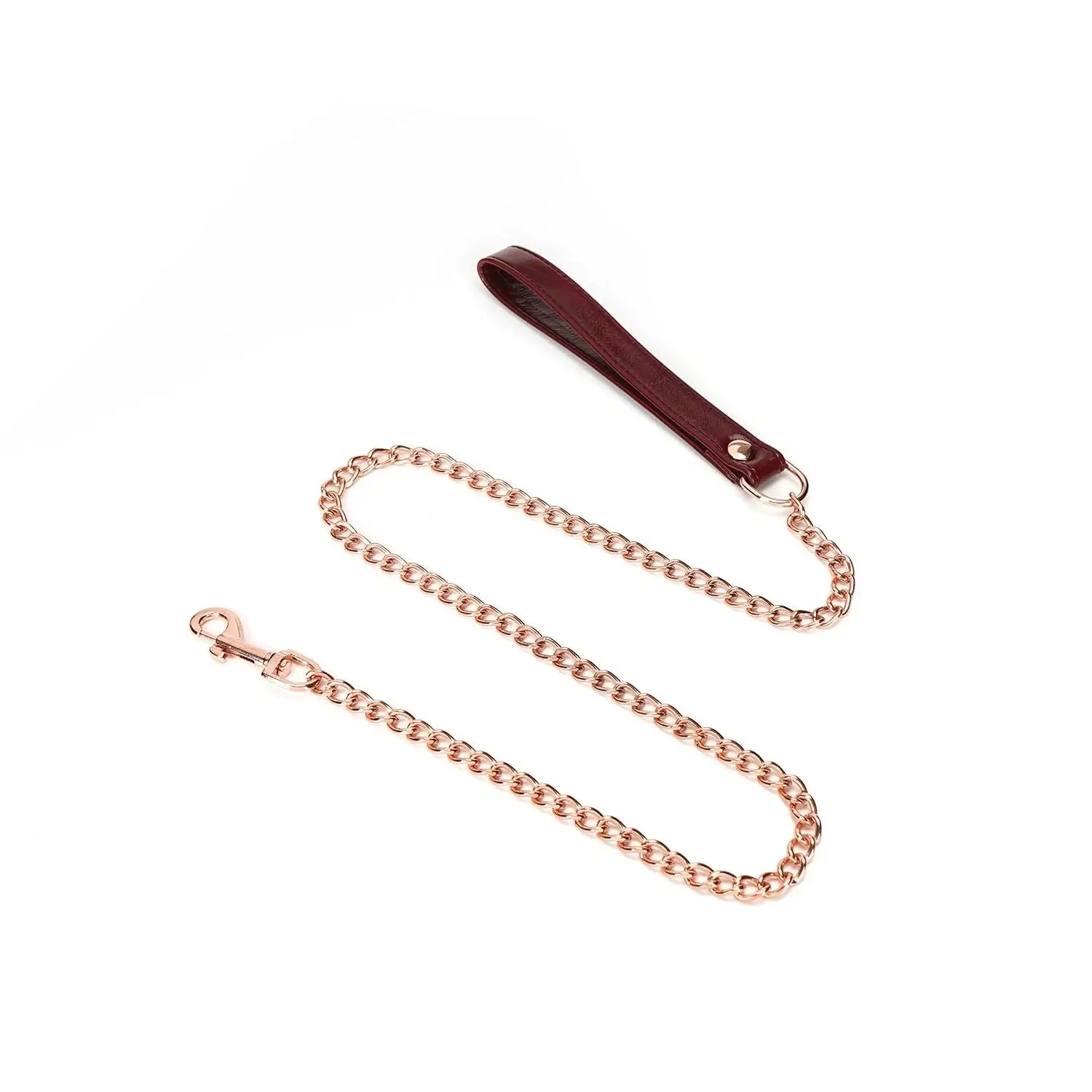 Wine Red Collection Leather Collar with Leash - Burgundy - Restraints