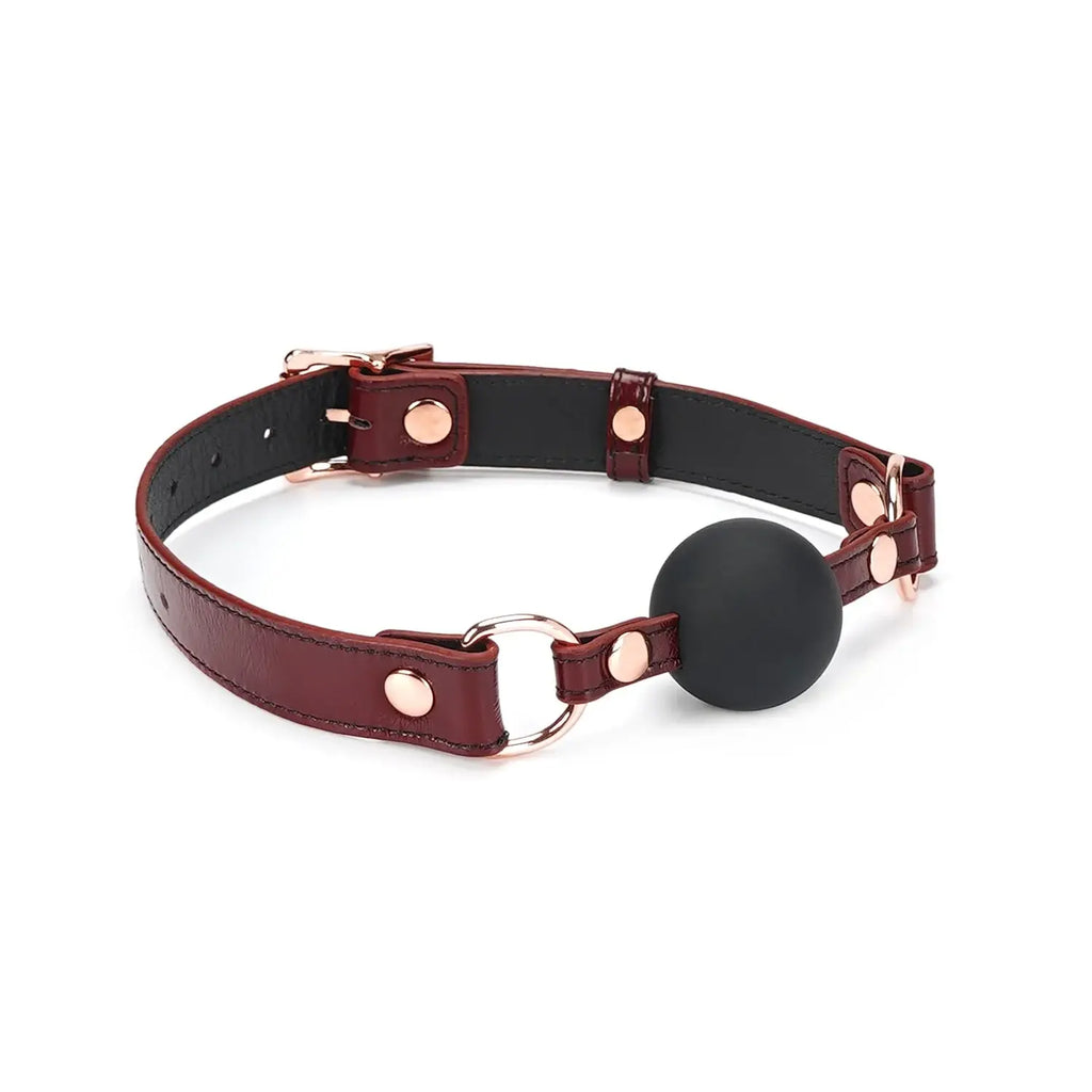 Wine Red Collection Leather & Silicone Ball Gag - Burgundy - Gags