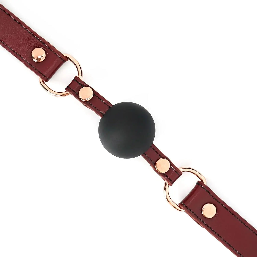 Wine Red Collection Leather & Silicone Ball Gag - Burgundy - Gags