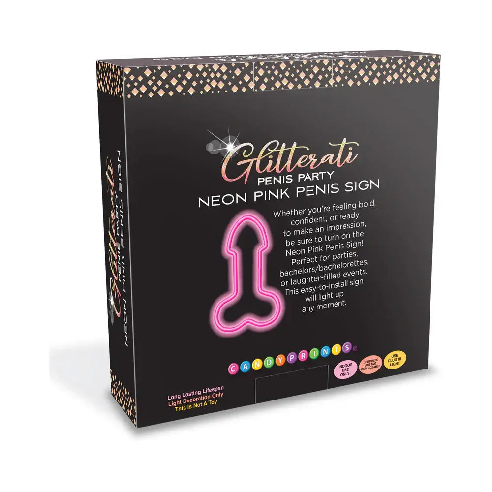 Candyprints® Glitterati Penis Party LED Neon Pink Sign - Lighting