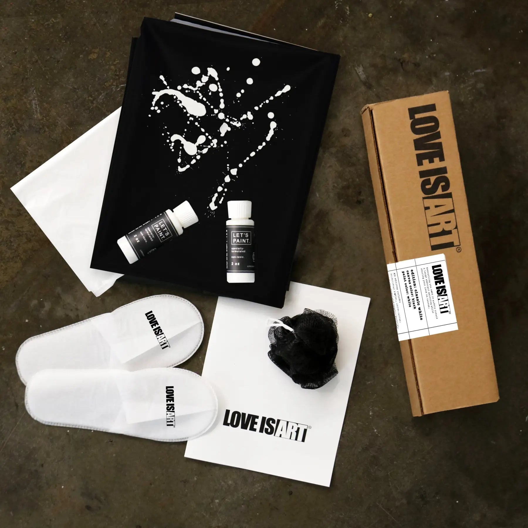 LOVE IS ART Couples Art Kit - Starter Black Canvas & White Paint