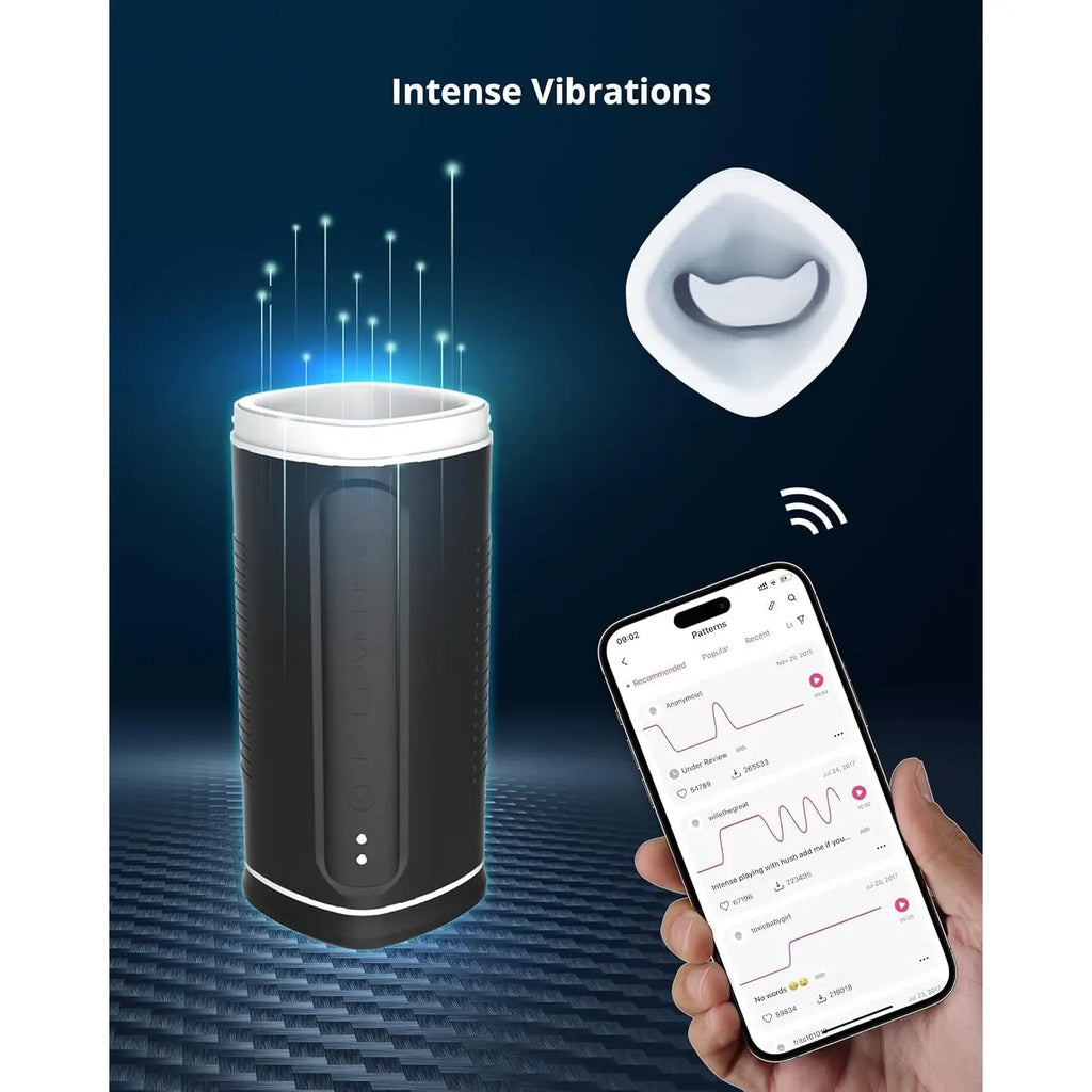 Black Calor Bluetooth Depth-Controlled Vibrating and Heating Masturbator