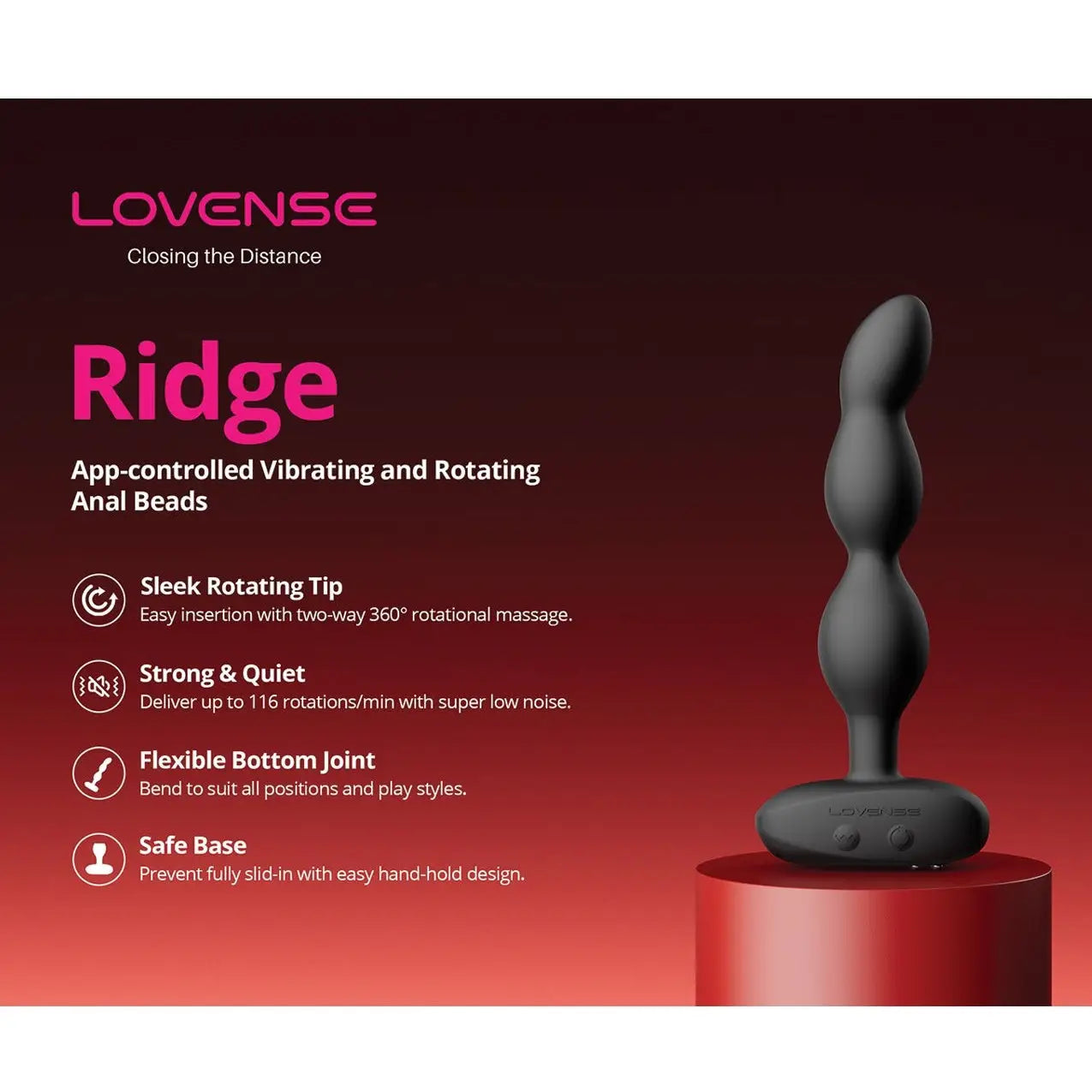 Lovense Ridge Smart Vibrating and Rotating Anal Beads - Black