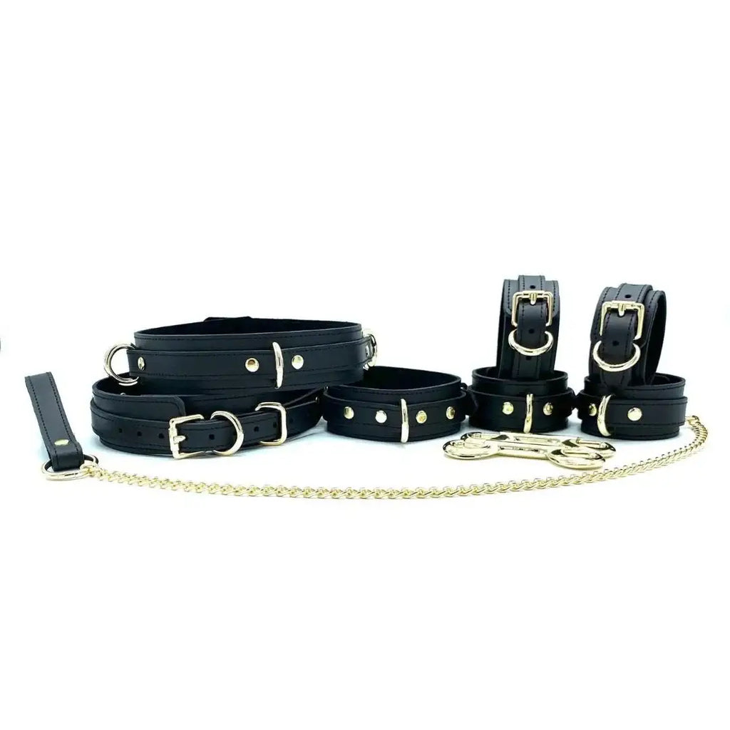 Lulexy Tango 7 - Piece Leather Luxury Bondage Set - Black - Restraints