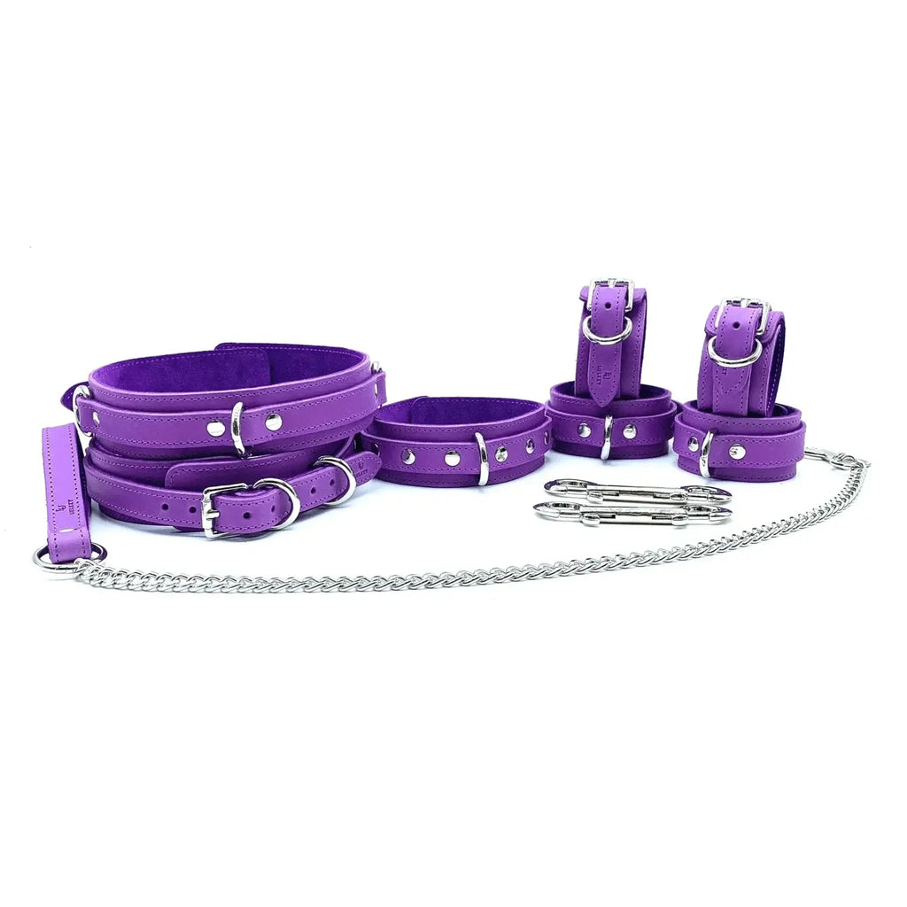 Lulexy Tango 7 - Piece Leather Luxury Bondage Set - Purple - Restraints