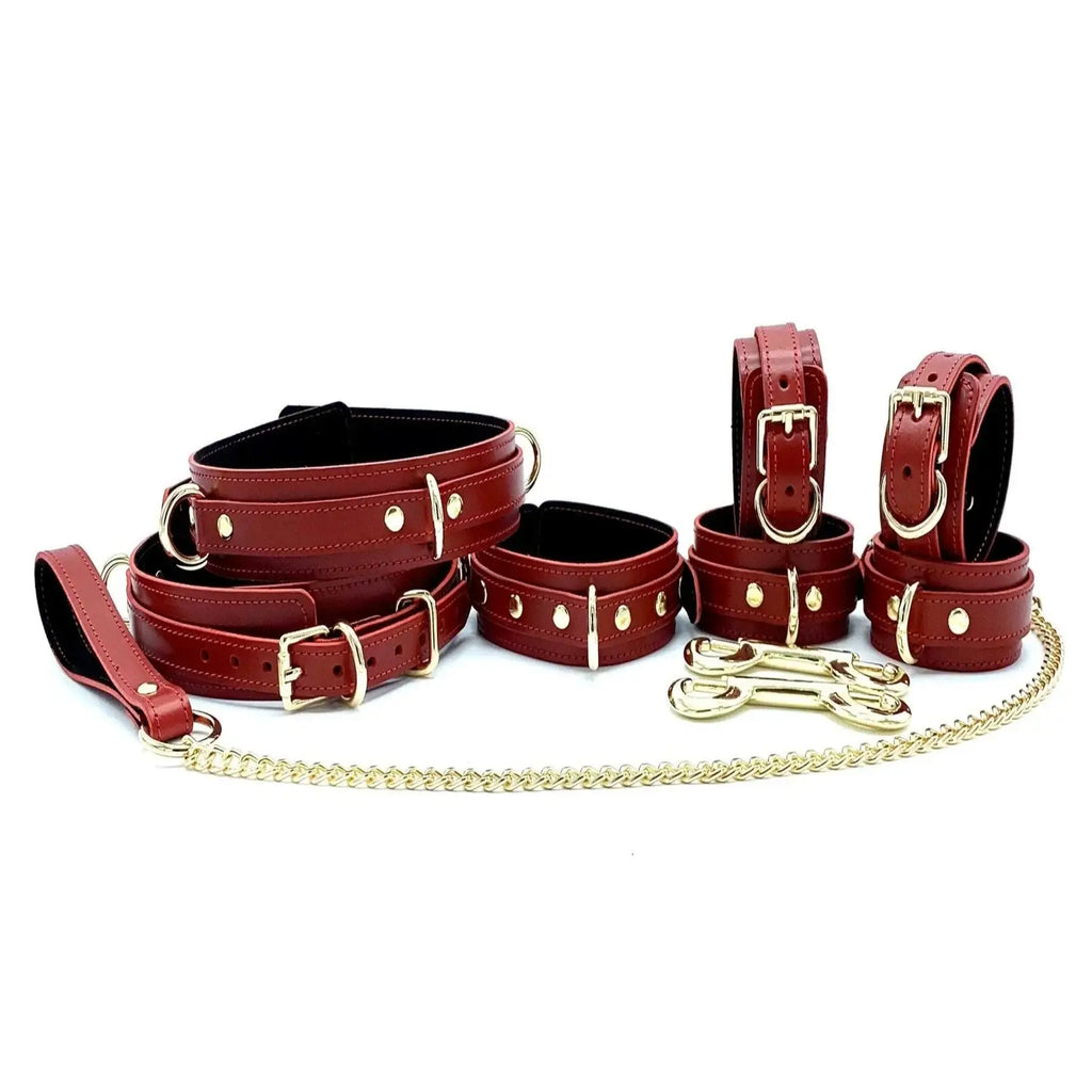 Lulexy Tango 7 - Piece Leather Luxury Bondage Set - Red - Restraints