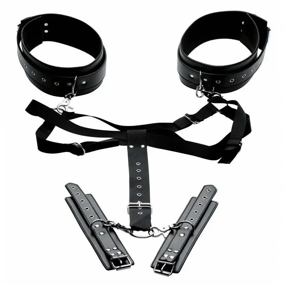 Master Series® Acquire Easy Access Thigh Harness With Wrist Cuffs - Black - Restraints