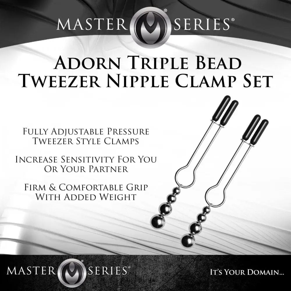 XR Brands® Master Series® Adorn Triple Bead Nipple Clamp Set - Rolik®