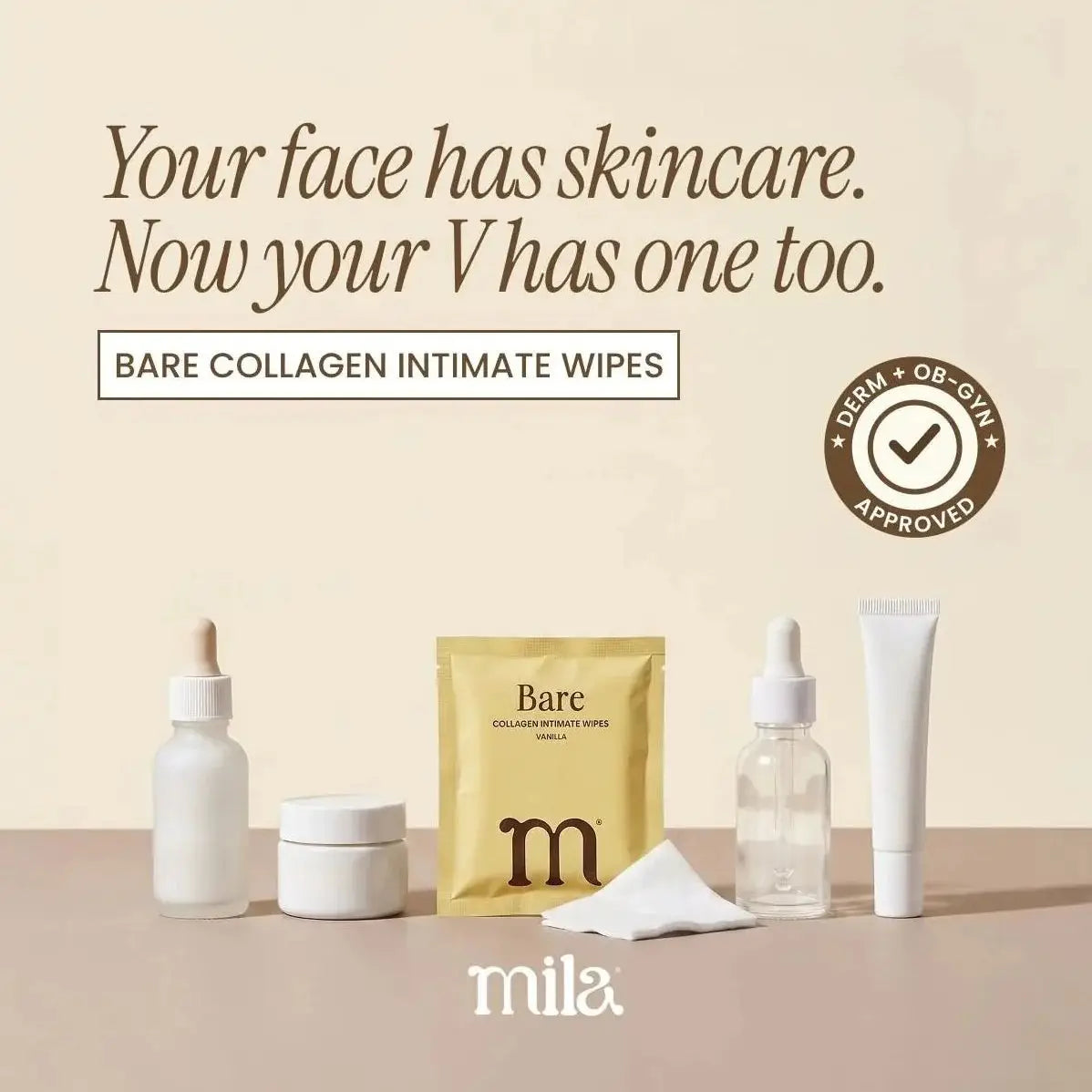Mila Bare Vanilla Scented Collagen Intimate Wipes (30 Count)