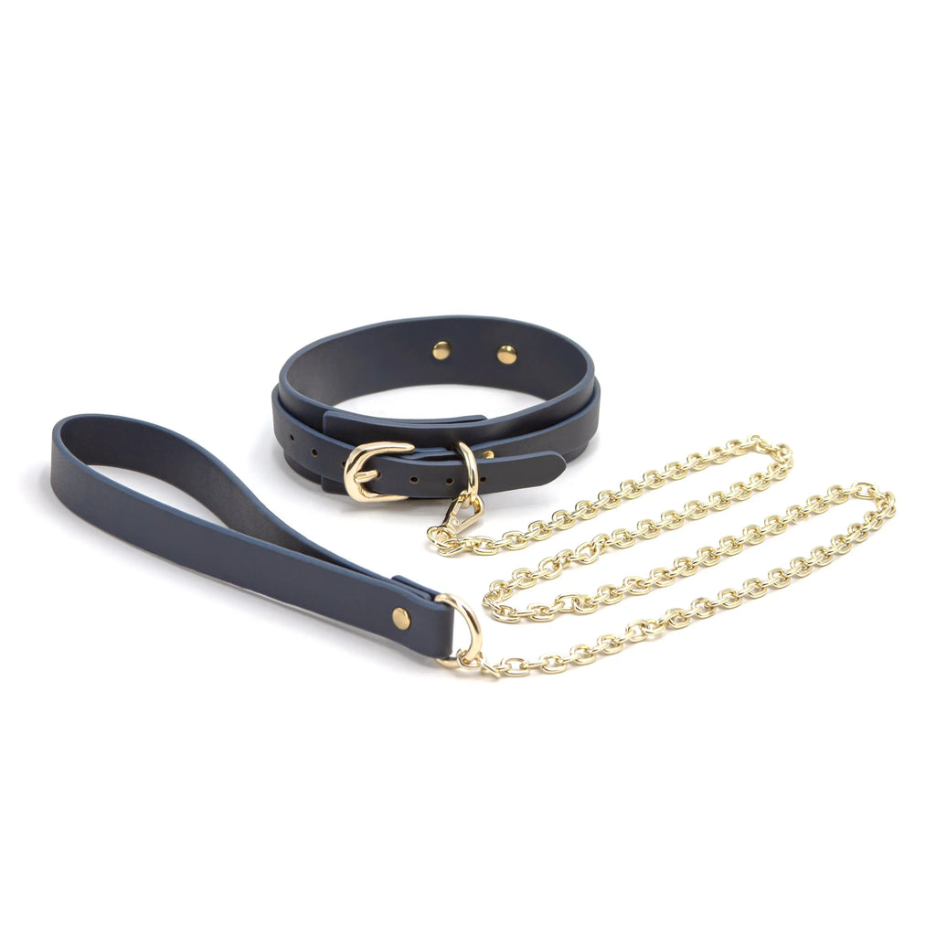 NS Novelties Bondage Couture Vinyl Collar & Leash Set Blue
