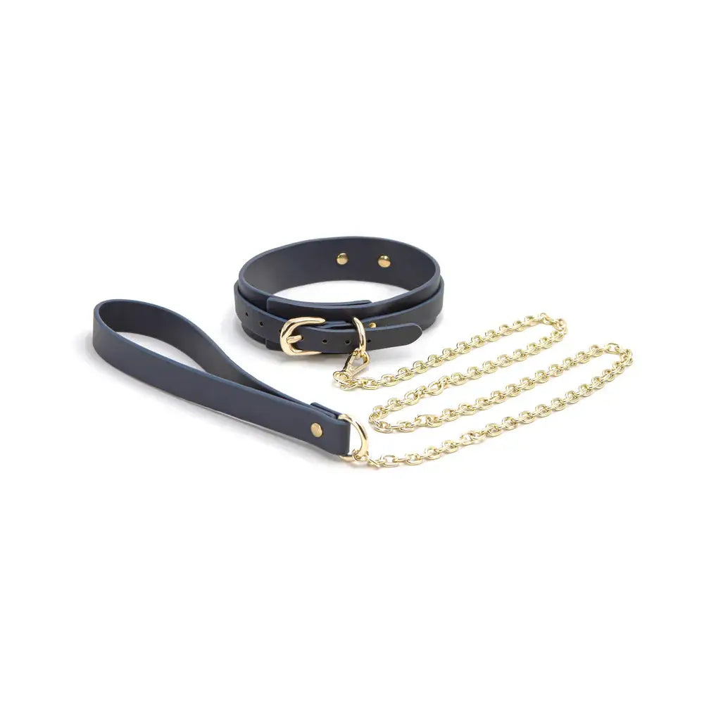 Bondage Couture Vinyl Collar and Leash - Blue - Restraints