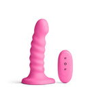 NS Novelties Colours Ribbed Remote Control Vibrating Dildo with Suction Cup Pink / 5’’