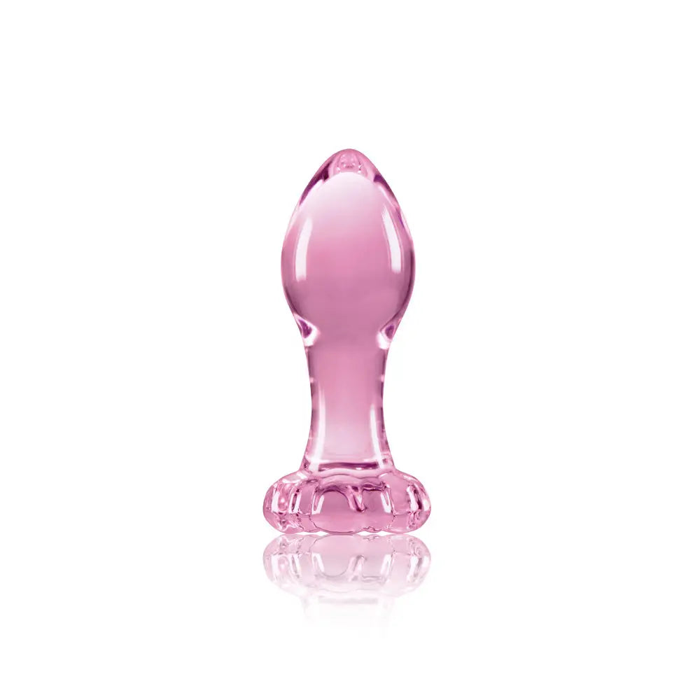 Crystal Flower Glass Anal Plug - Pink - Butt