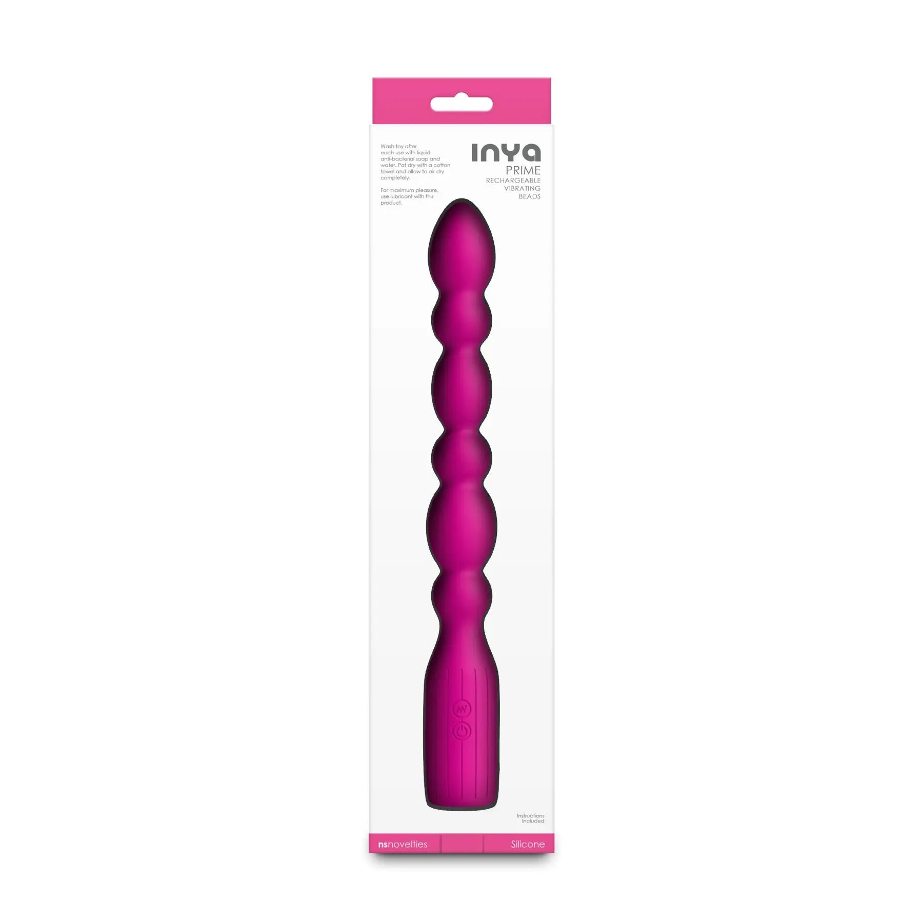 NS Novelties INYA Prime Vibrating Beads - 8.5’’ Rechargeable Anal with 3 Speeds & 6 Functions Hot Pink