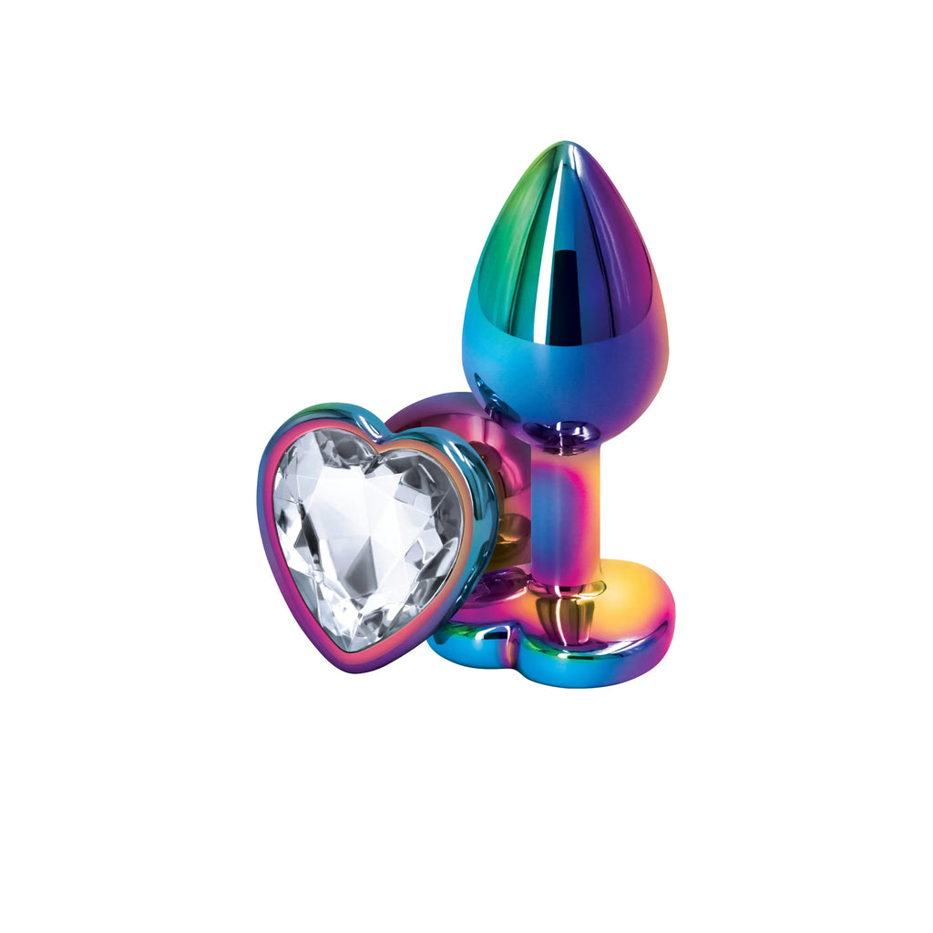 NS Novelties Rear Assets Heart-Shaped Aluminum Butt Plug - Multicolor Chrome Small / Clear