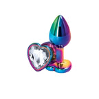 NS Novelties Rear Assets Heart-Shaped Aluminum Butt Plug - Multicolor Chrome Small / Clear