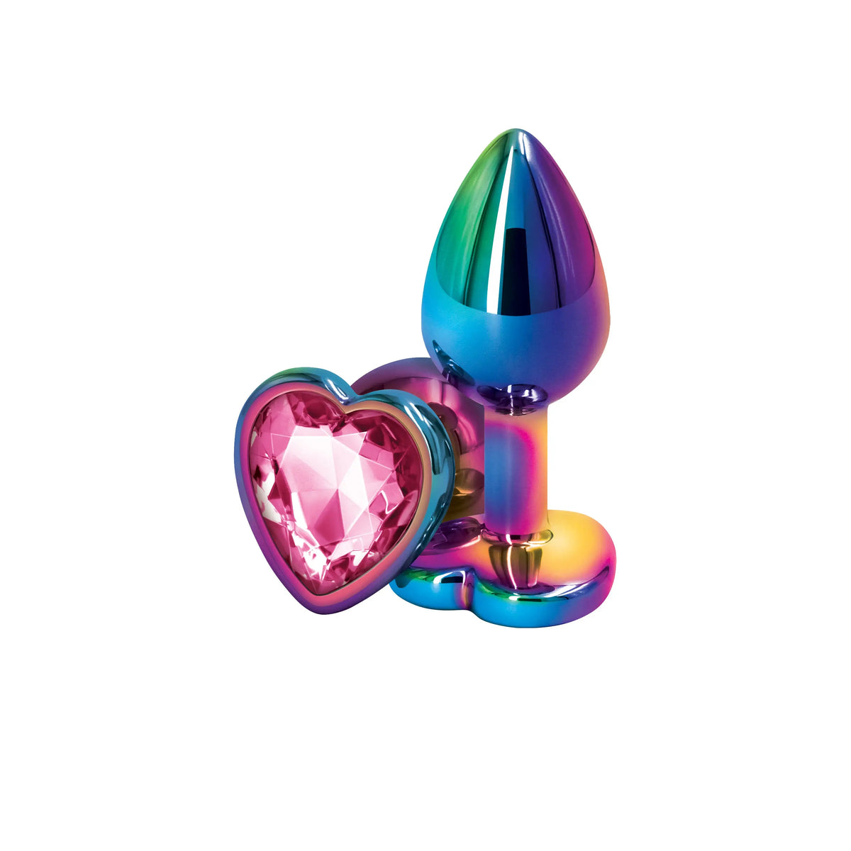 NS Novelties Rear Assets Heart-Shaped Aluminum Butt Plug - Multicolor Chrome Small / Pink