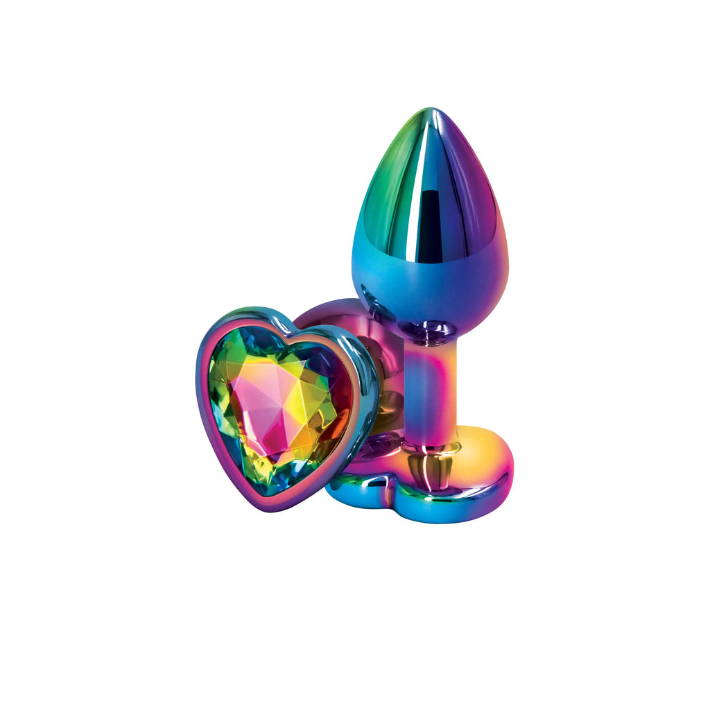 NS Novelties Rear Assets Heart-Shaped Aluminum Butt Plug - Multicolor Chrome Small / Rainbow