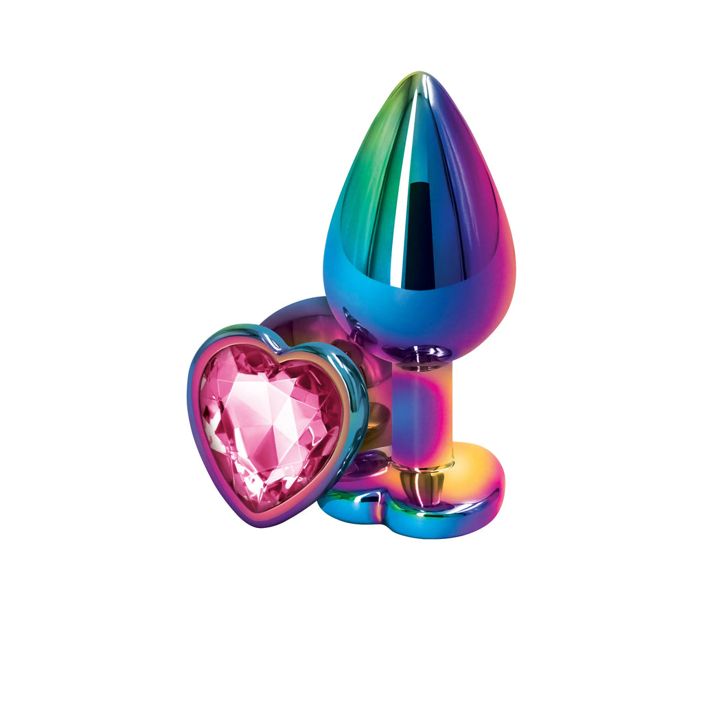 NS Novelties Rear Assets Heart-Shaped Aluminum Butt Plug - Multicolor Chrome Medium / Pink