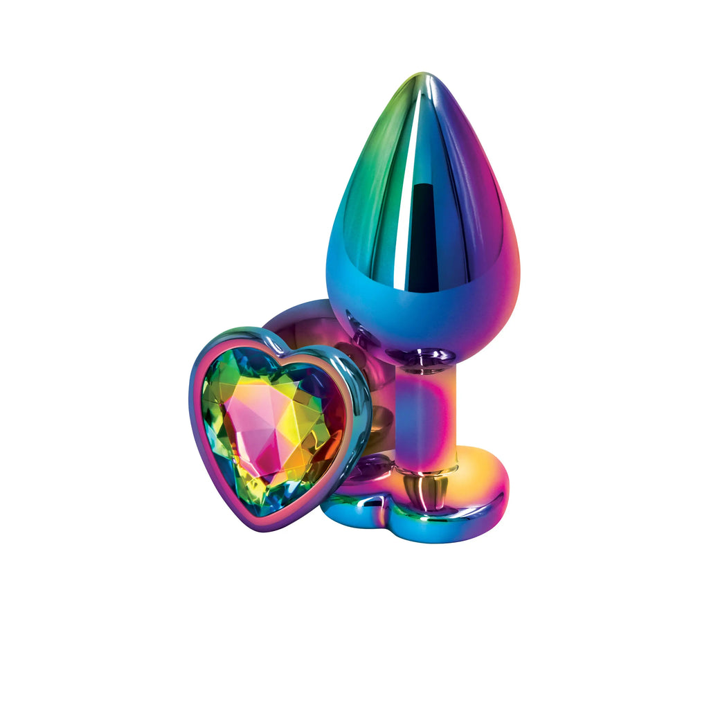 NS Novelties Rear Assets Heart-Shaped Aluminum Butt Plug - Multicolor Chrome Medium / Rainbow