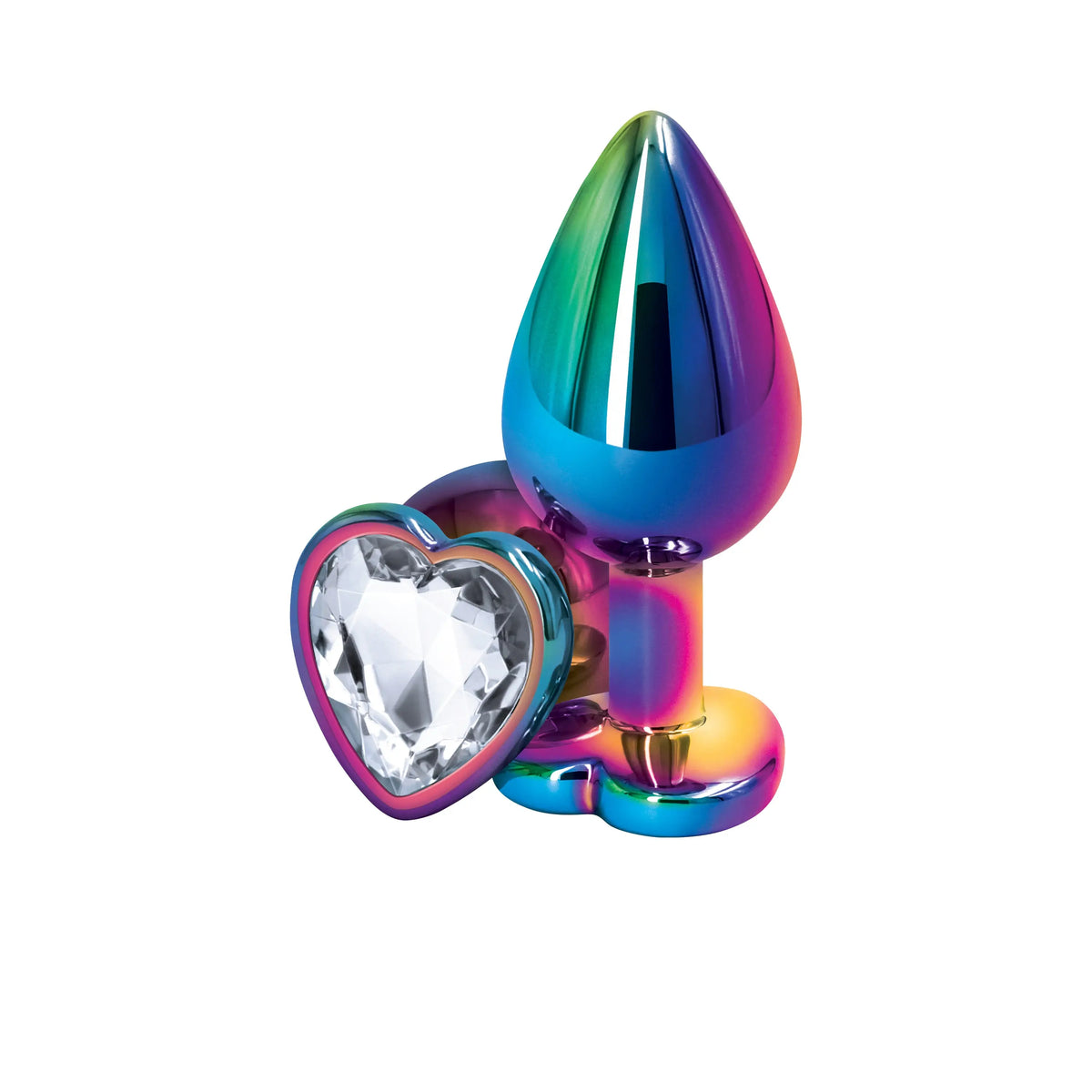 NS Novelties Rear Assets Heart-Shaped Aluminum Butt Plug - Multicolor Chrome Medium / Clear