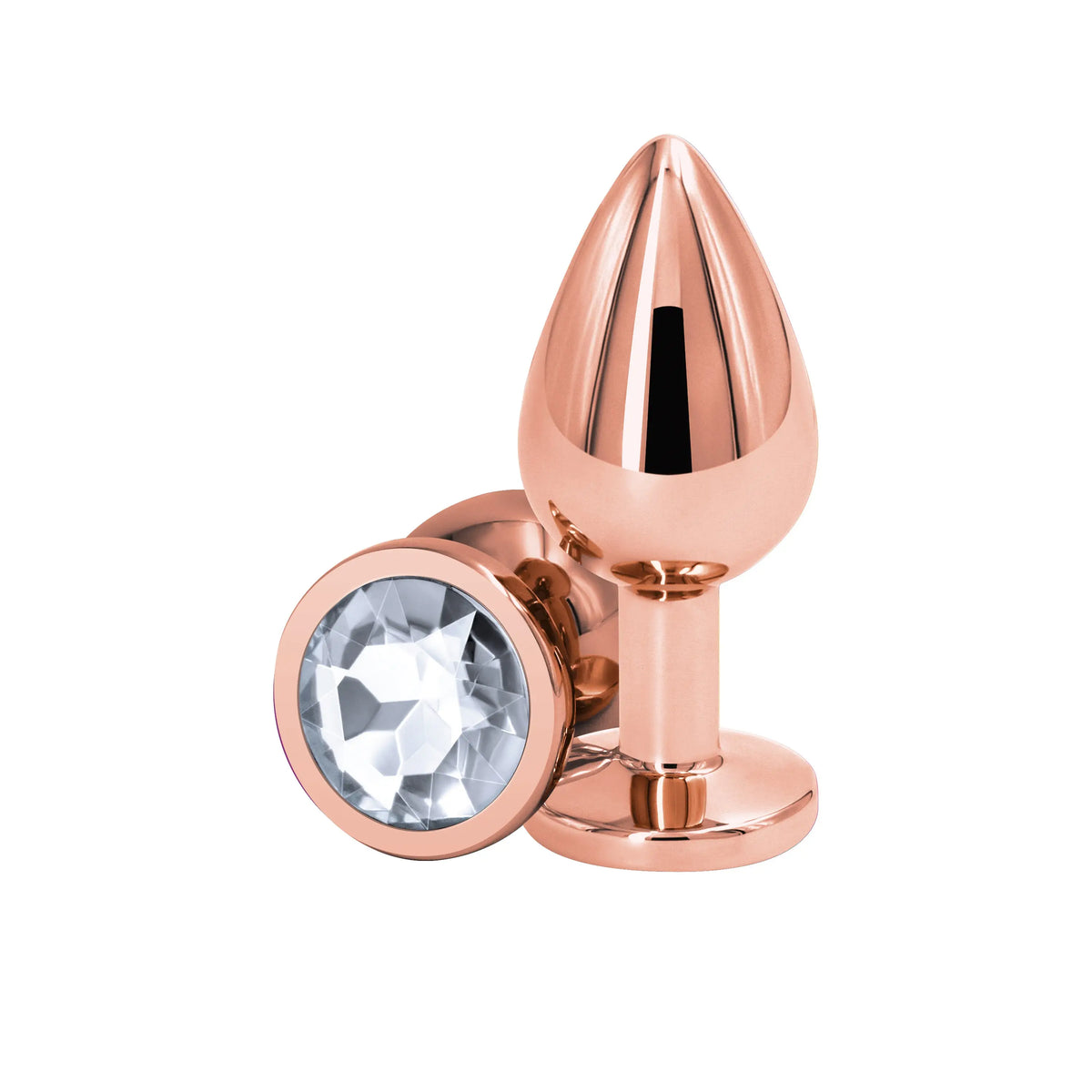 NS Novelties Rear Assets Rose Gold Aluminum Butt Plug Medium / Clear