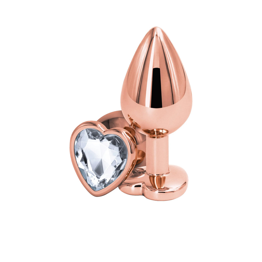 NS Novelties Rear Assets Rose Gold Heart Butt Plug Medium / Clear