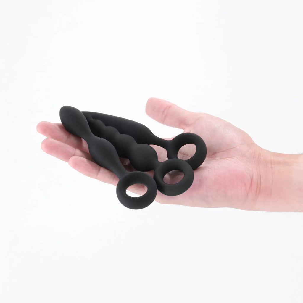 NS Novelties Renegade Trio Kit - 3-Piece Silicone Anal Plug Set with Finger Rings Black