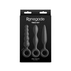 NS Novelties Renegade Trio Kit - 3-Piece Silicone Anal Plug Set with Finger Rings Black