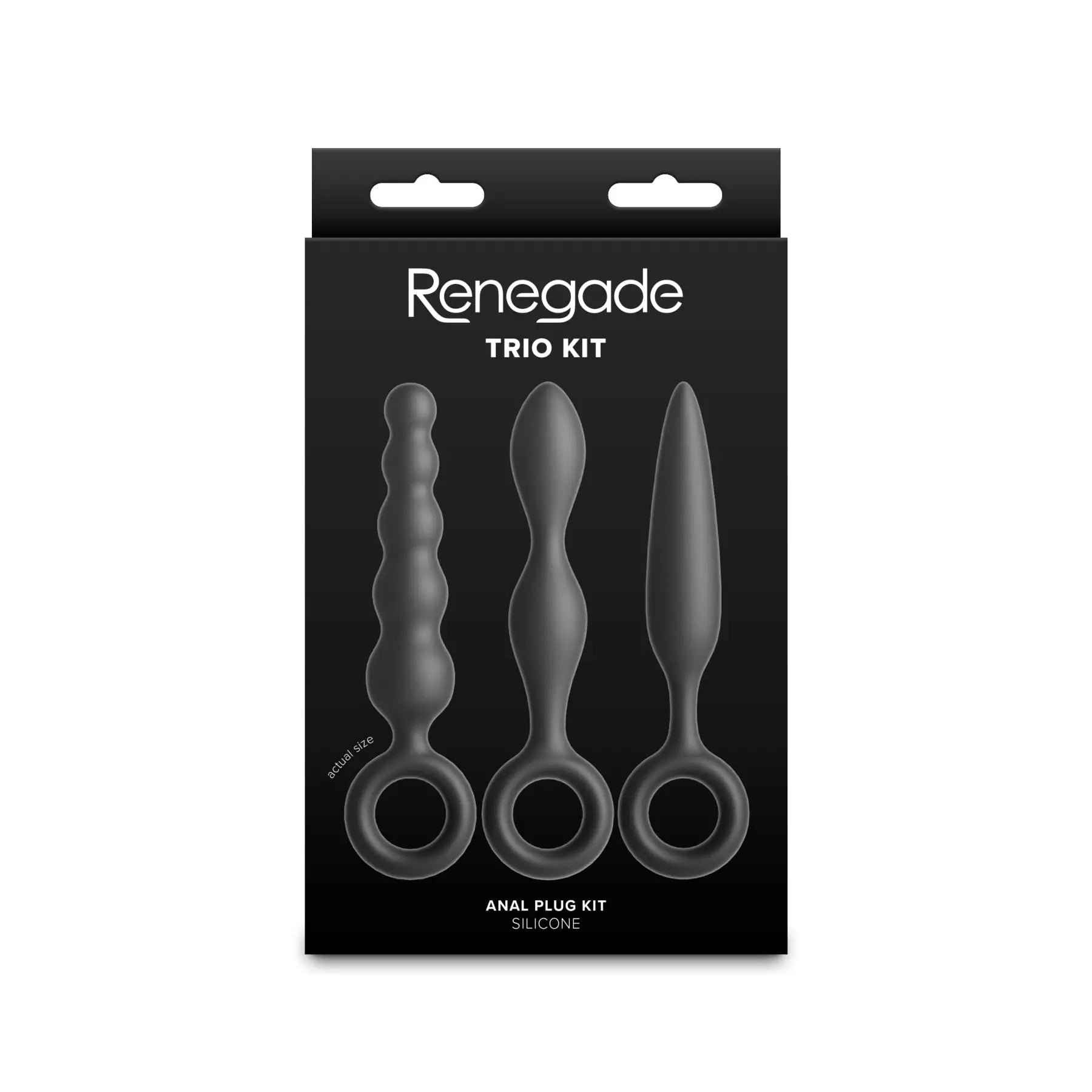 NS Novelties Renegade Trio Kit - 3-Piece Silicone Anal Plug Set with Finger Rings Black