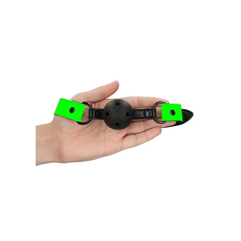 Ouch! Glow in the Dark Bonded Leather Breathable Ball Gag - Glow in the Dark - Restraints