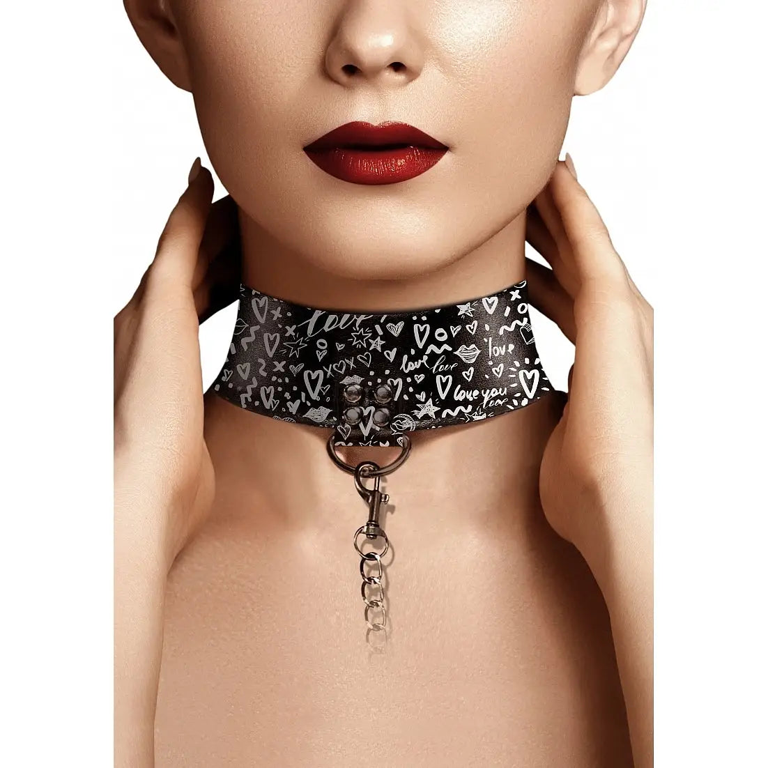 Ouch! Love Street Art Collar with Leash - Black - Restraints