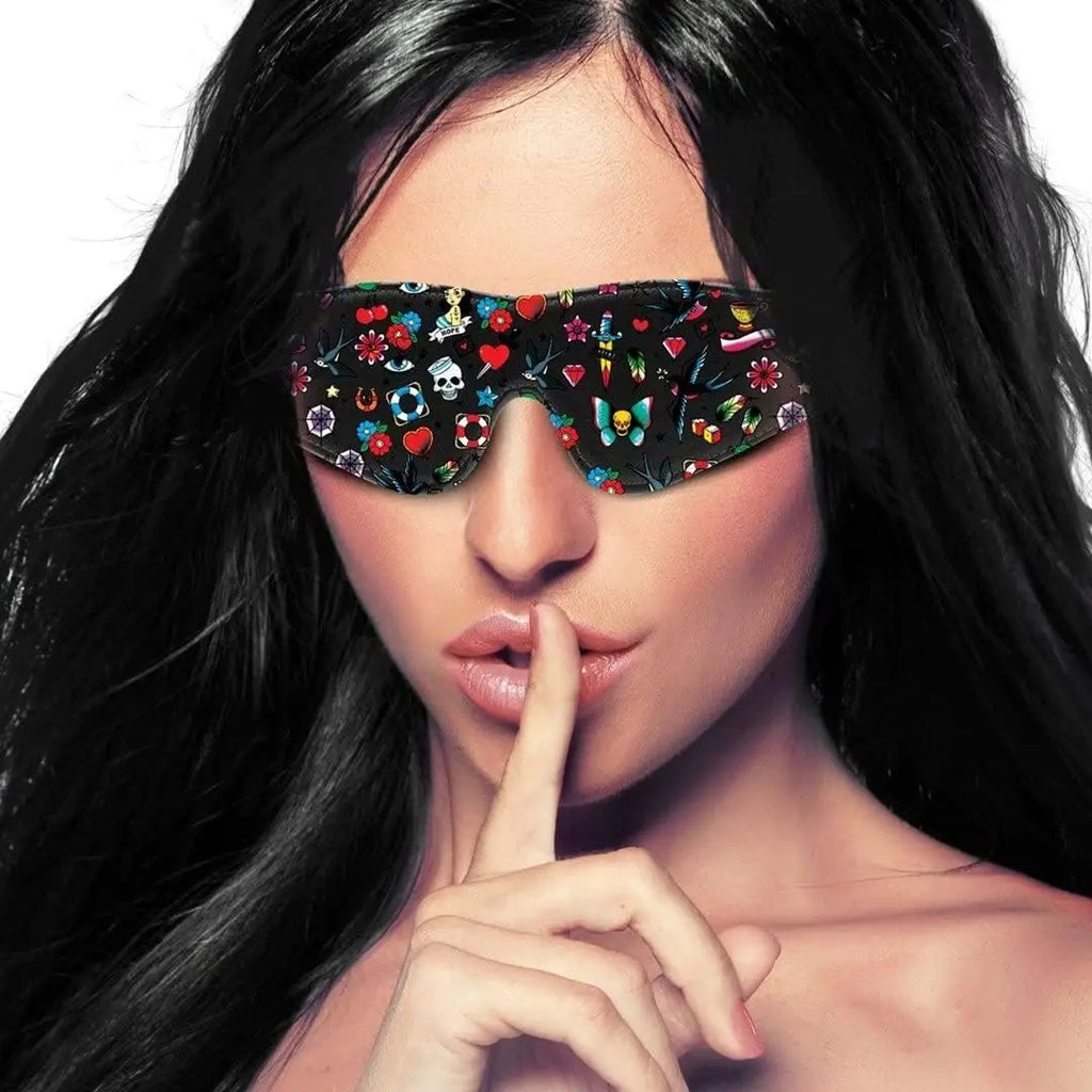 Ouch! Old School Tattoo Printed Eye Mask - Black - Blindfold