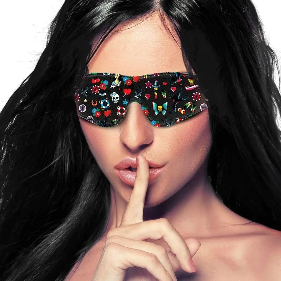 Ouch! Old School Tattoo Printed Eye Mask - Black - Blindfold