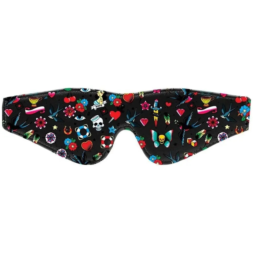 Ouch! Old School Tattoo Printed Eye Mask - Black - Blindfold