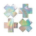 Pastease® Cross Nipple Pasties - Mini Holo Silver 4-Pack