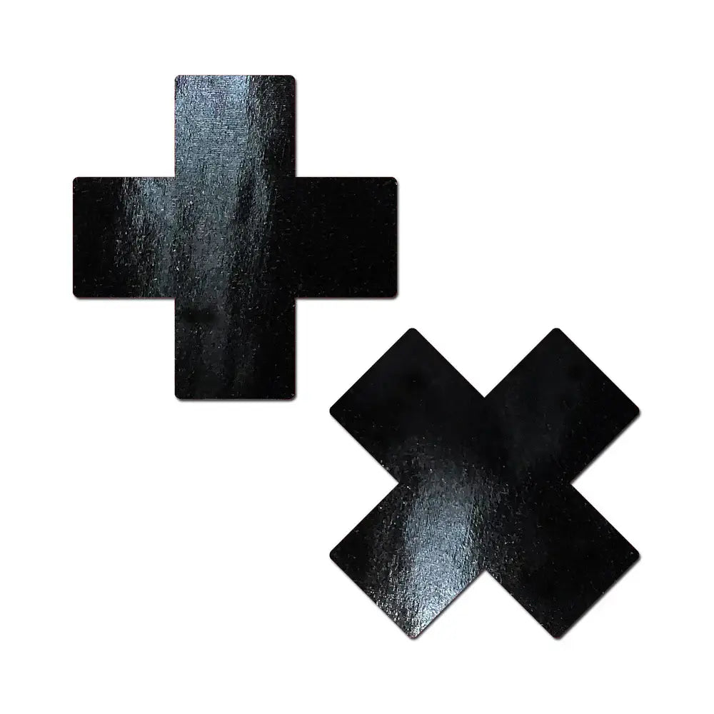 Pleather Black Cross Nipple Pasties