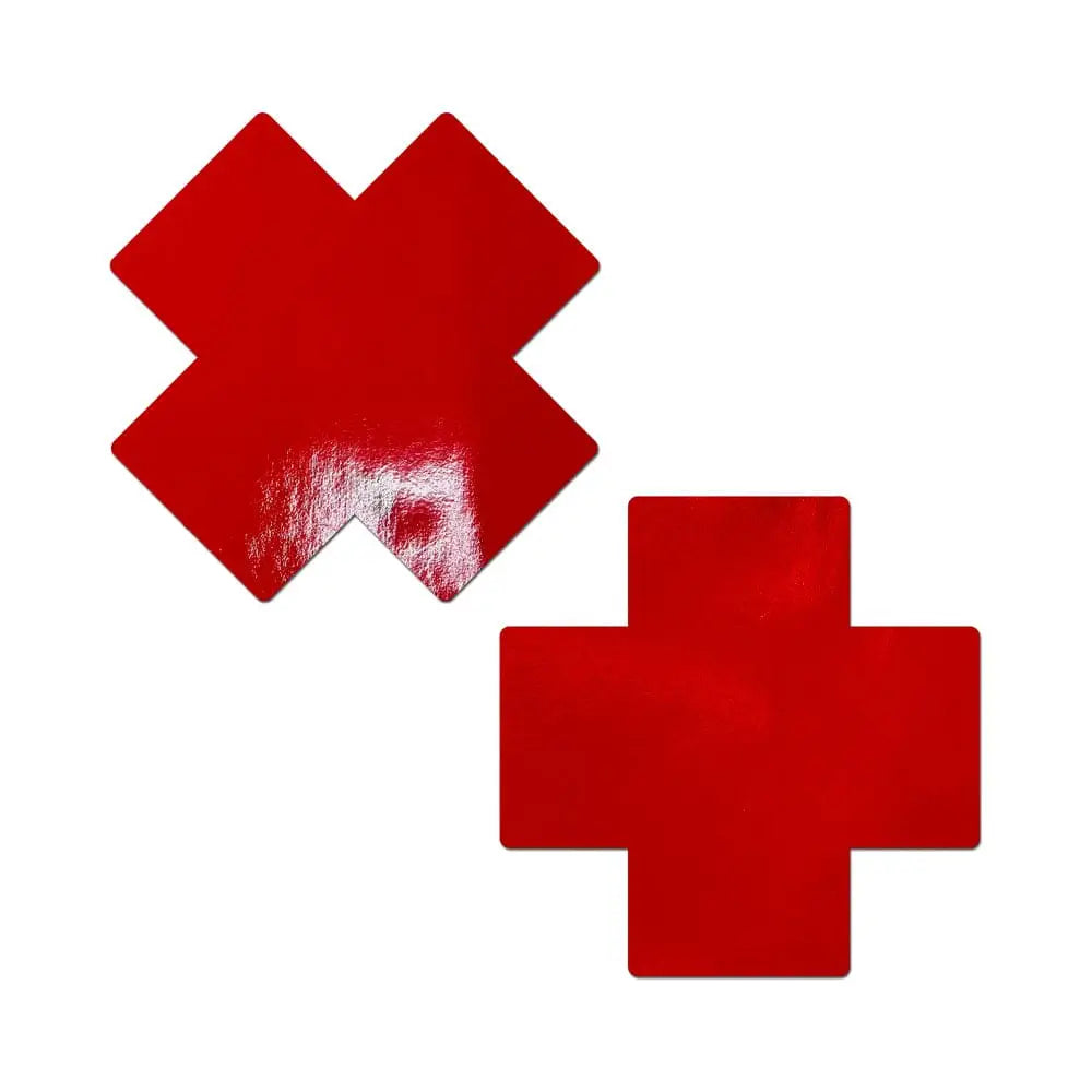 Pastease® Faux Patent Leather Red Cross Breast Covers - Rolik®