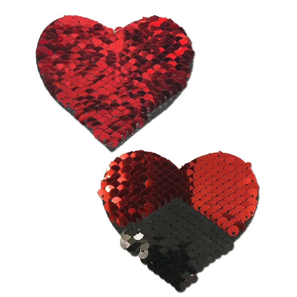 Pastease® Heart Nipple Pasties - Red/Black Flip Sequins