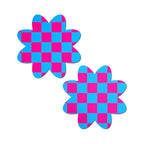 Pastease® Petal Collection Nipple Pasties | 12 Designs Neon Checkered Pink & Blue