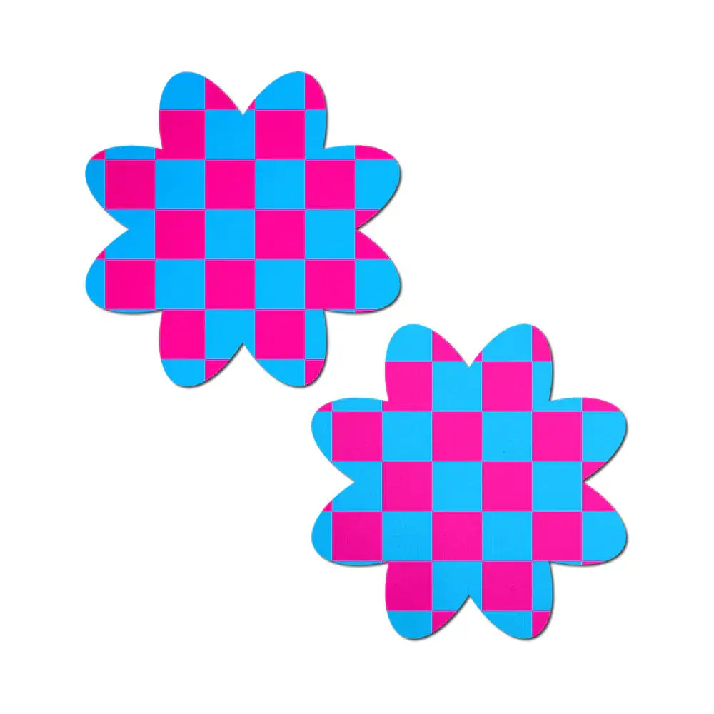 Pastease® Petal Collection Nipple Pasties | 12 Designs Neon Checkered Pink & Blue