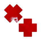 Pastease® Faux Patent Leather Red Cross Breast Covers - Rolik®